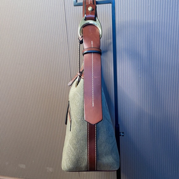 Dooney & bourke green purse with brown leather trim - Picture 4 of 16